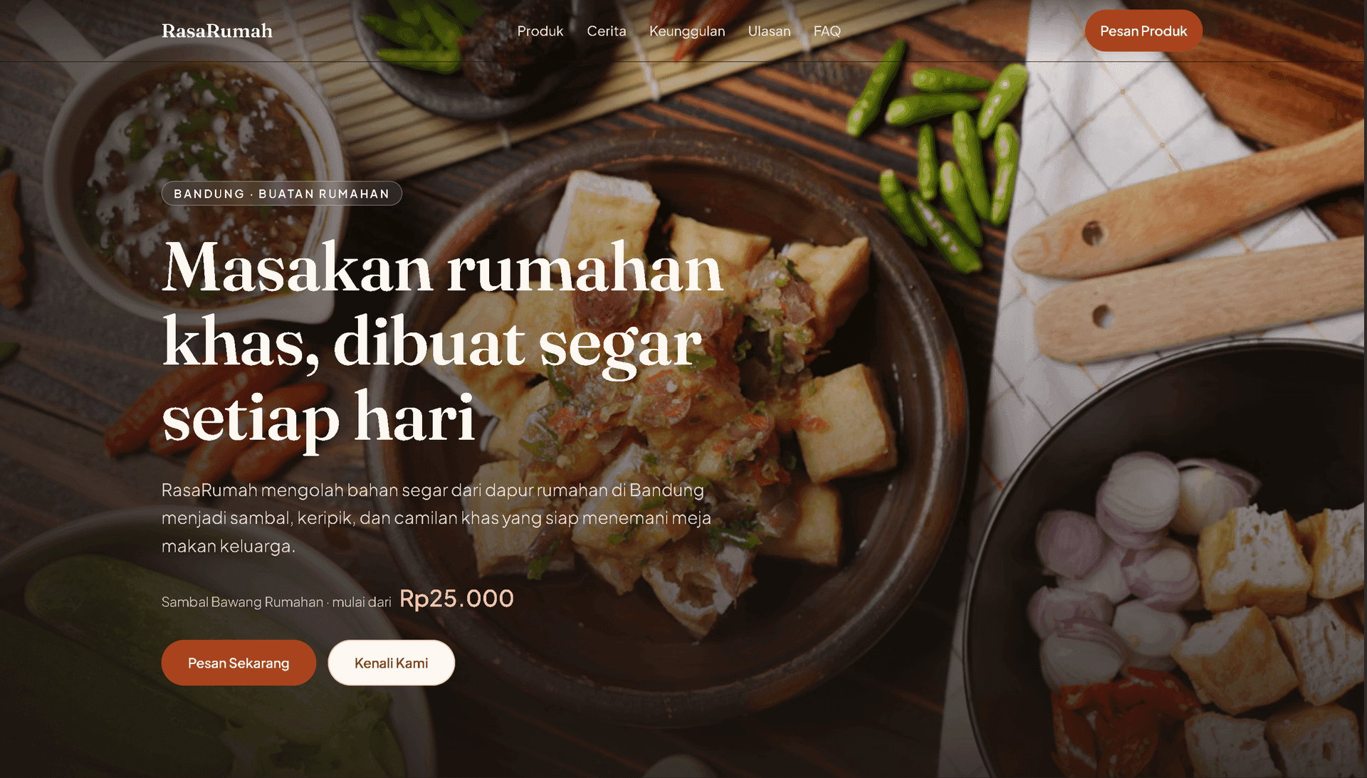 Pratinjau antarmuka visual landing page kuliner RasaRumah